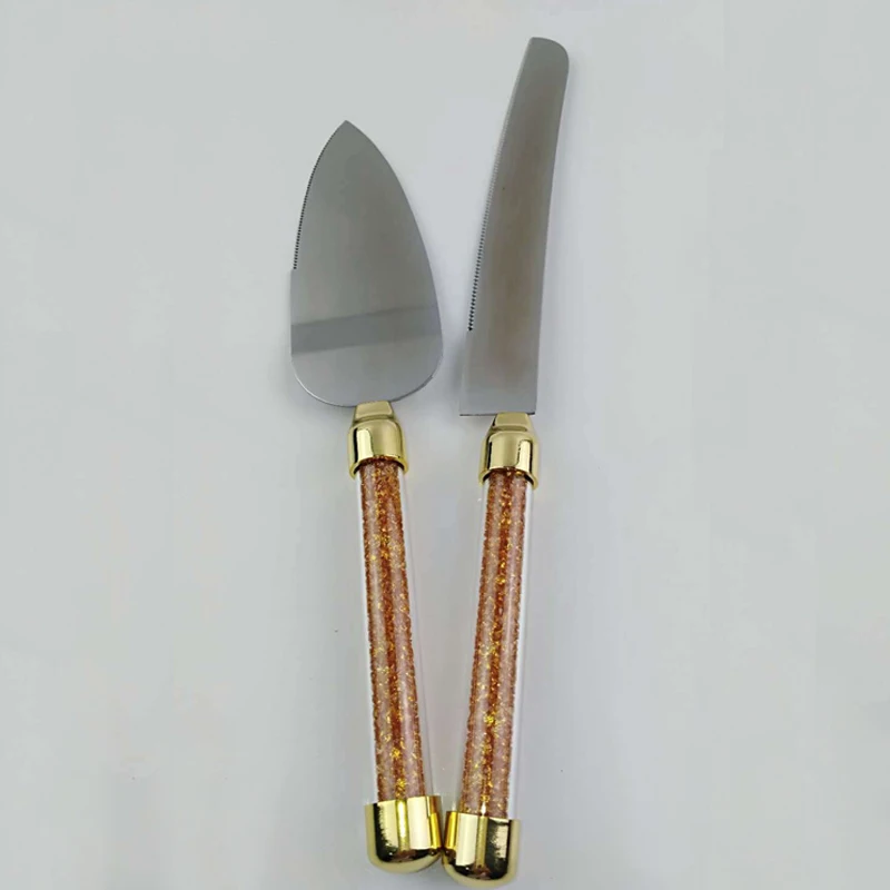 2pcs Birthday Cake Cutlery Gold Foil Paper Shovel knives Set Handle Knife Pizza Wedding Server Western Dinnerware Tableware|Наборы