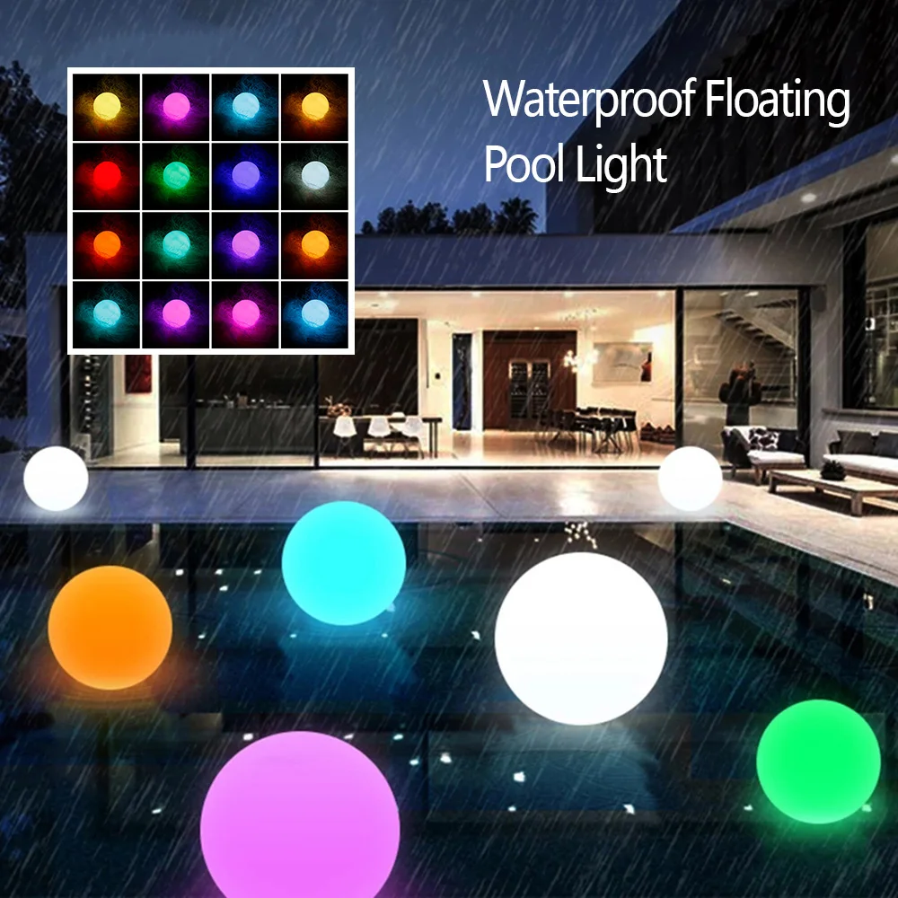 

16 Color Floating Pool Lights Changing RGB LED Ball Lights IP67 Waterproof 20cm 15cm 12cm 8cm Hot Tub Night Lights Pool Toys