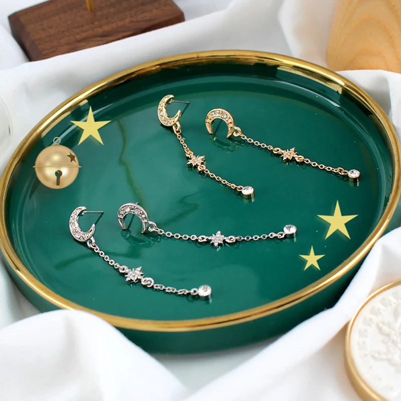 

Fashion Crystals CZ Drop Earrings for Women Wedding Cute Star Moon Long Tassel Dangle Earring Statement Elegant Korean Jewelry
