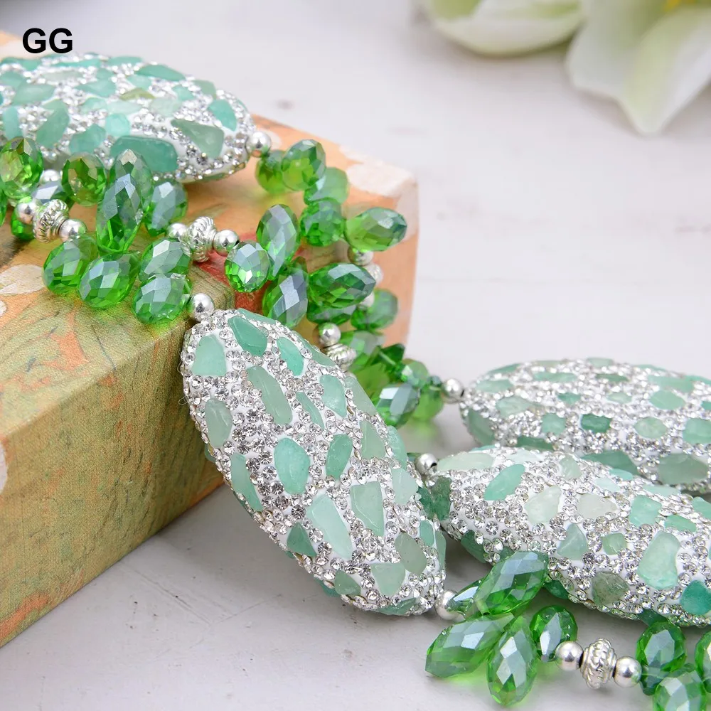 

GG Jewelry 8'' 3 Rows Green Crystal Bracelet Pave Aventurines Jades Beads Handmade For Women