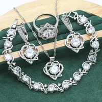heart shaped 925 silver jewelry sets for women birthday white topaz bracelet earrings necklace pendant ring christmas gift 4pcs