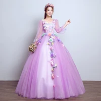 bealegantom lilac flower princess puffy quinceanera dresses ball gown beaded sweet 16 prom party gown vestidos de 15 anos qd1312