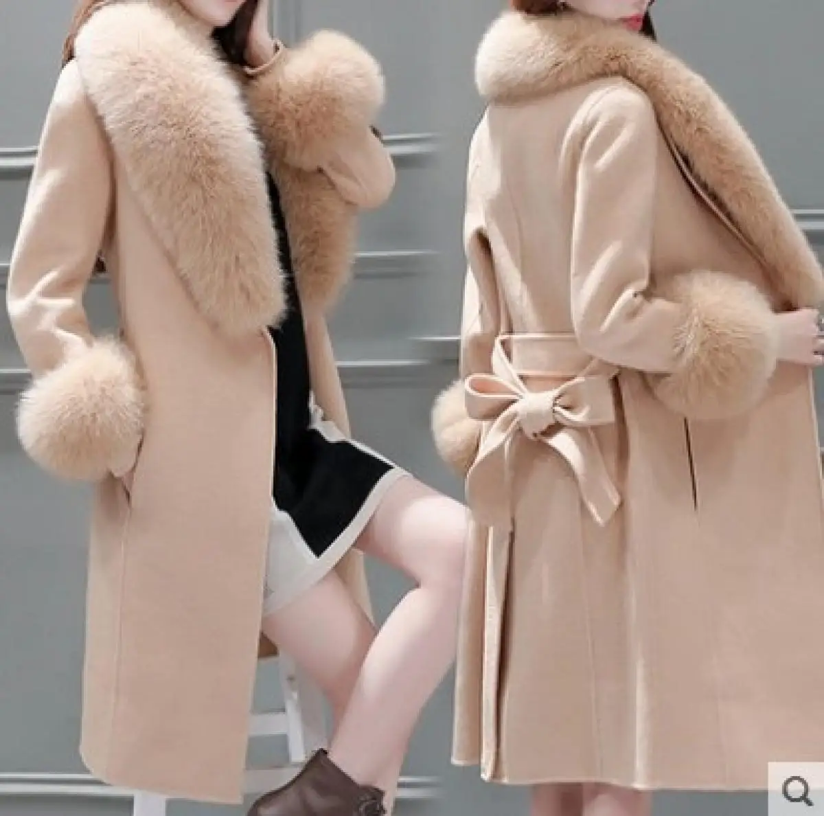 Woolen Coat Women's Middle Long Korean Version 2021 Winter Clothes Thin Waist and Fashionable Large Wool Fur Belt Luxury Sexy