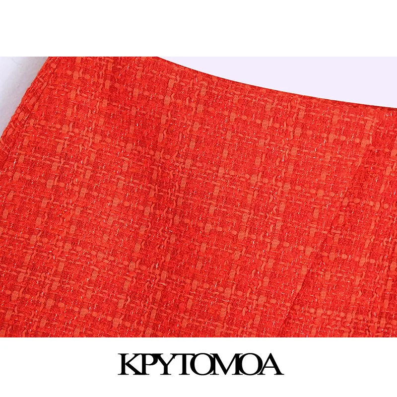 Модная женская твидовая мини-юбка FAKUNTN с принтом подкладкой и передним разрезом