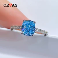 oevas 100 925 sterling silver 6 57 5mm aquamarine wedding rings for women sparkling high carbon diamond party fine jewelry