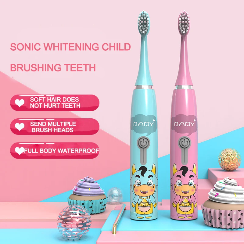 Детская электрическая зубная щетка очень мягкая щетина звуковая волна