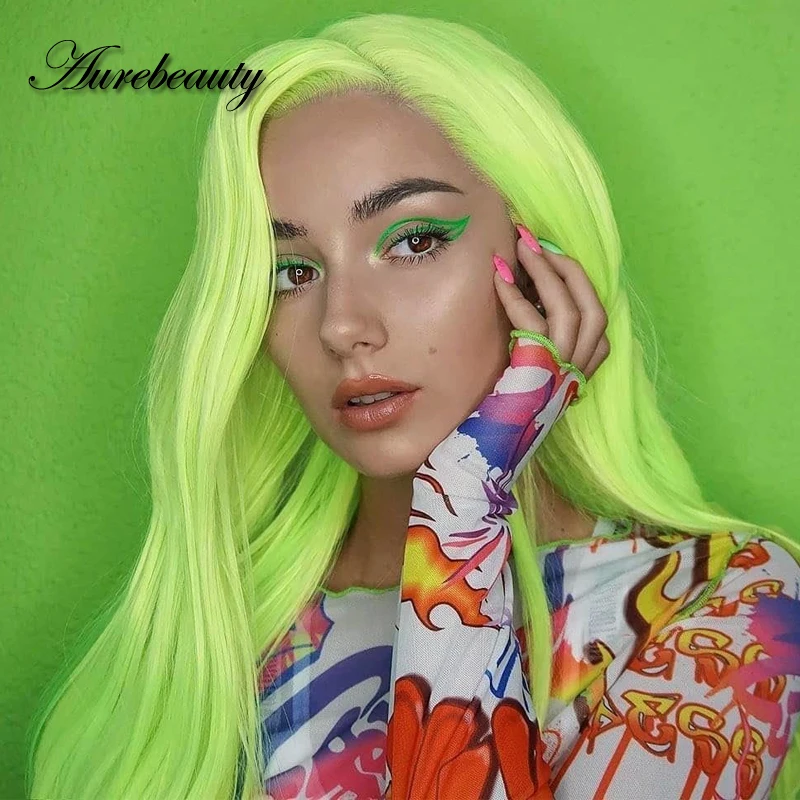 

Light Green Color Synthetic Hair 13x4 Lace Front Wigs Cosplay Lolita Long Straight Colored Frontal Wig For Black Women Closure