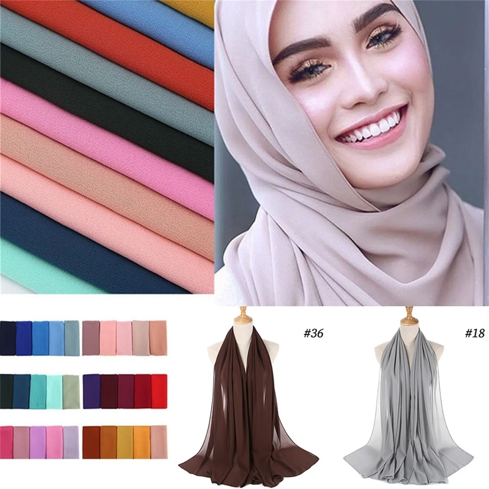 

2021 Для женщин шифон шарф однотонные пузырь мусульманские хиджаб платок платки повязка шалей мягкий шелк чувство шейные платки