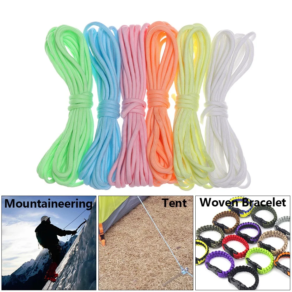 High Quality 25/50/100FT  Meters Survival Paracord Luminous Rope Camp Glow Paracord 550LB 9 Strands Lanyard Ropes Outdoor Ropes