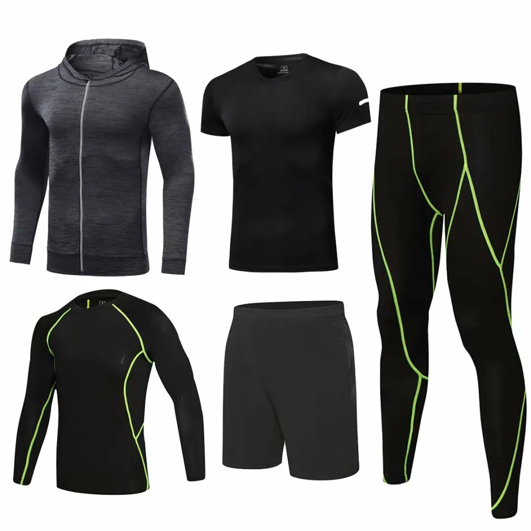 

Men's Tracksuit 5 Piece Compression Tights Sports T-shirt Coat Set Gym Clothing Workout Jogger Running Suit Trainning Sportswear
