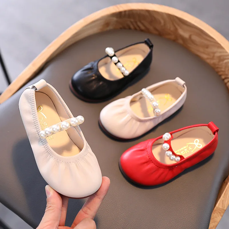 

Children's Fashion Shoes For Girls Medium Big Kids Dress Shoes With Pearls Flats Princess Wedding Party Shoes