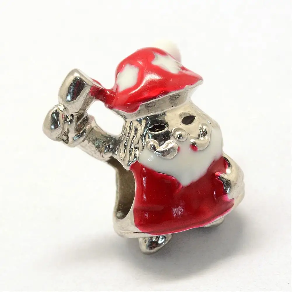 

25~50PCS Christmas Alloy Enamel European Bead Santa Claus Large Hole Beads Platinum Red 17x13.5x12mm Hole: 5mm
