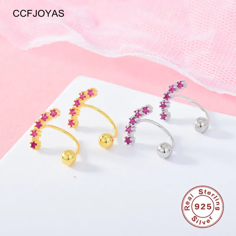 

CCFJOYAS Real 925 Silver Red Corundum Stud Earrings for Women Piercing Cartilage Earring Minimalist Small Cute Earrings Jewelry