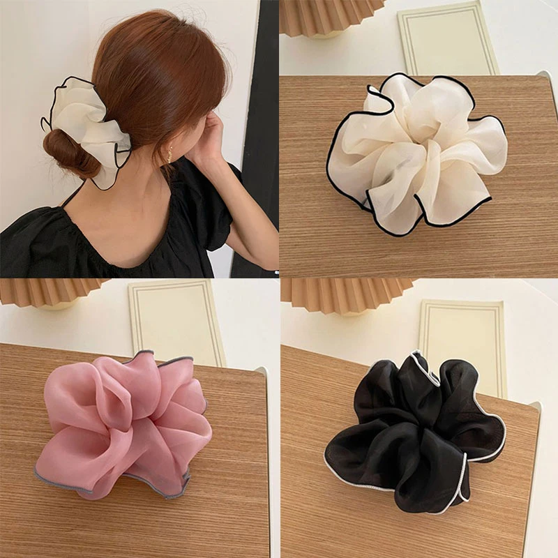 

Oversized Hair Scrunchies For Women Solid Chiffon Scrunchie Hair Rubber Bands Elastic Hair Ties Accessories Ponytail Holder