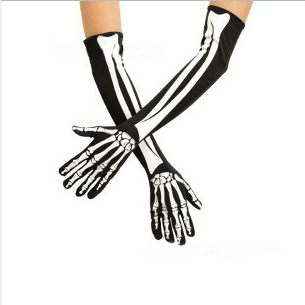

Adult Party Costume Halloween Ghost Gothic Black Skull Skeleton Bone Long Gloves Arm Warmer