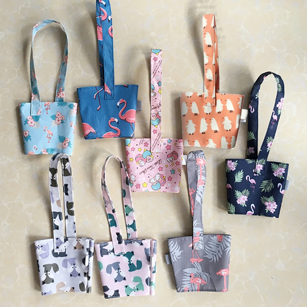 Мультяшная сумка для напитков тоут упаковка с чашкой Брезентовая портативная