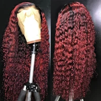 99j omber burgundy curly lace human hair wigs t part malaysian remy hair wigs for black women preplucked 200 density eifini wig