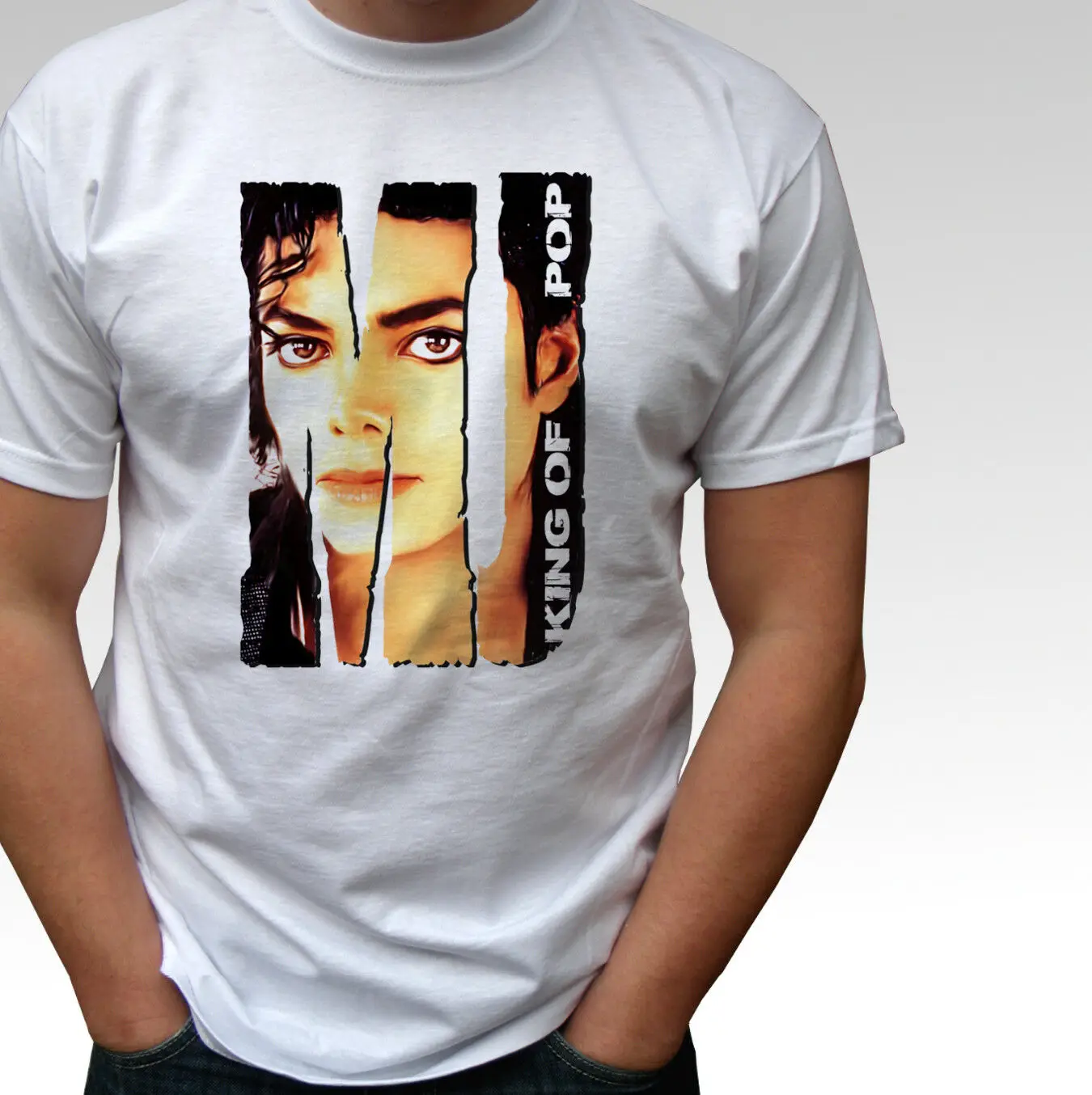 MJ/белая футболка с надписью King Of Pop Майклом Джексоном Топ для мужчин и детей