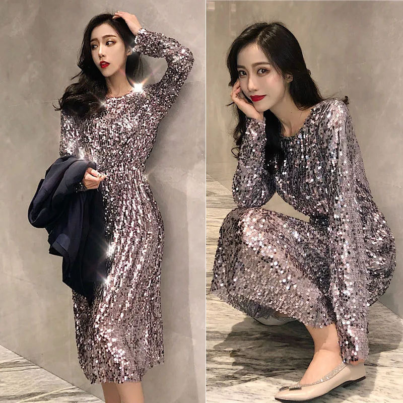 sexy bling women long party dresses lady shiny silver dress dancing evening wedding wear | Женская одежда