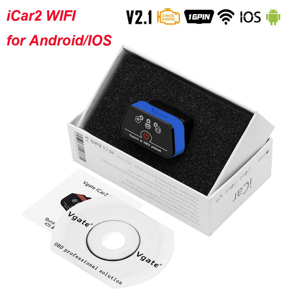 Blue WIFI Vgate iCar2 ELM327 V2.1 для Android/IOS OBD2 wifi Bluetooth сканер elm 327 V2.1 OBD 2 OBD2 автомобильный диагностический инструмент Easydiag - Цвет: Blue WIFI