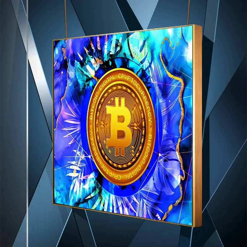 

Modern Abstract Blue Leaf Background Canvas Painting Motivational Art Bitcoin Posters and Prints Creative Art Picture Home Decor