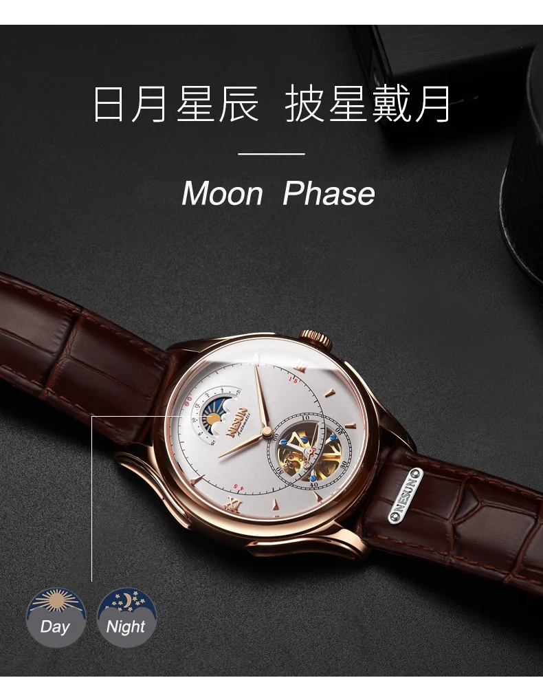 Nesun Tourbillion автоматические механические мужские часы с скелетом, роскошные Брендовые мужские часы, водонепроницаемые мужские часы, N9038-4