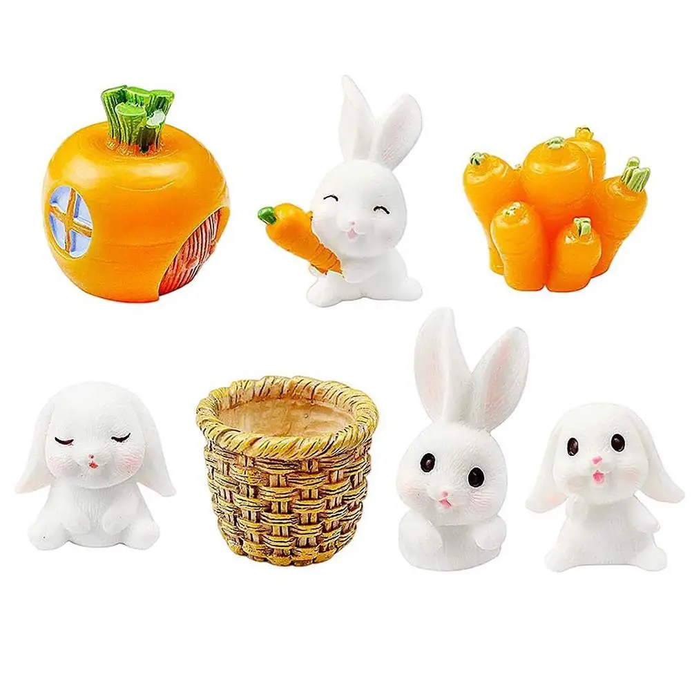 

7 Pcs Miniature Garden Ornaments Easter Bunny Decoration Spring Decoration for Home Garden Yard Office Decoration
