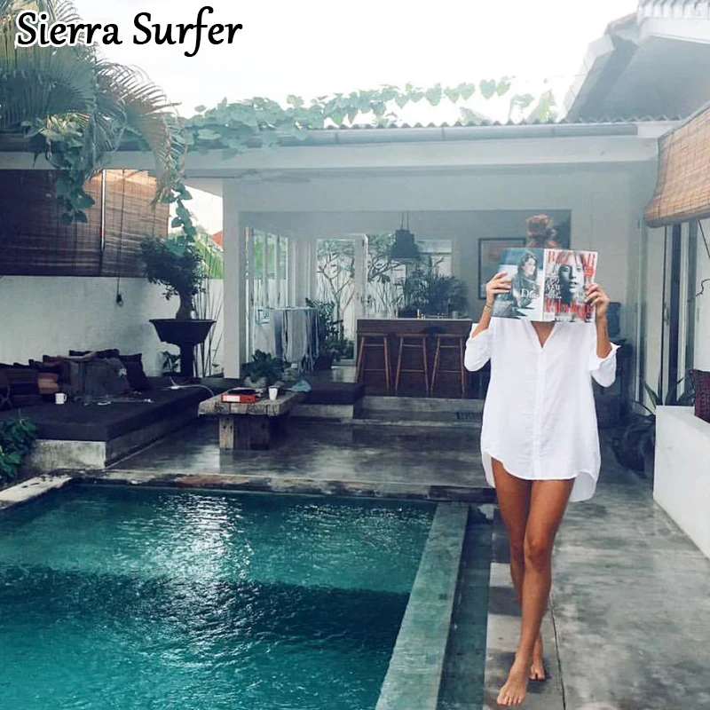 

Cover Up Beach Dress Bathing Suit For Women Robe De Plage All Summer Clothes New Rayon Embroidery Mermaid Button Shirt Patchwork