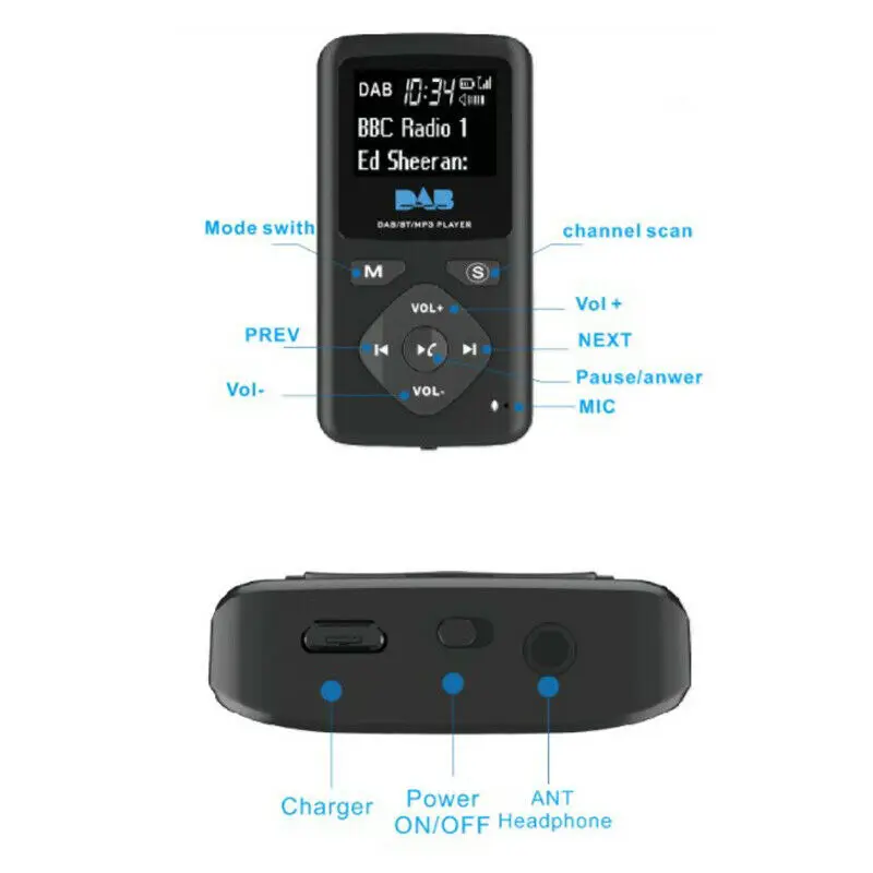 Портативный карманный цифровой мини-радиоприемник DAB/DAB + FM Bluetooth-совместимый