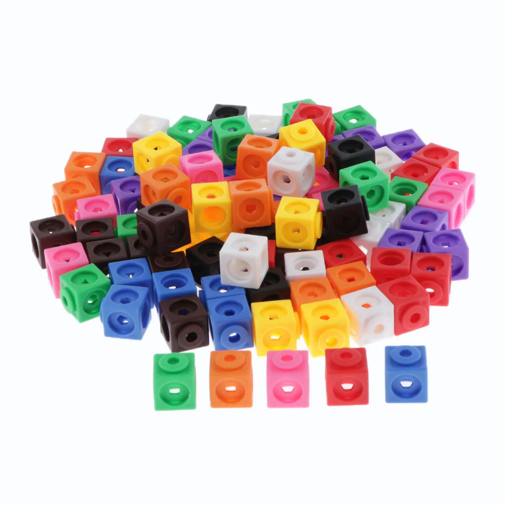 

Interlocking Math Link Cubes Blocks Set of 100pcs Kids Early Counting Toys