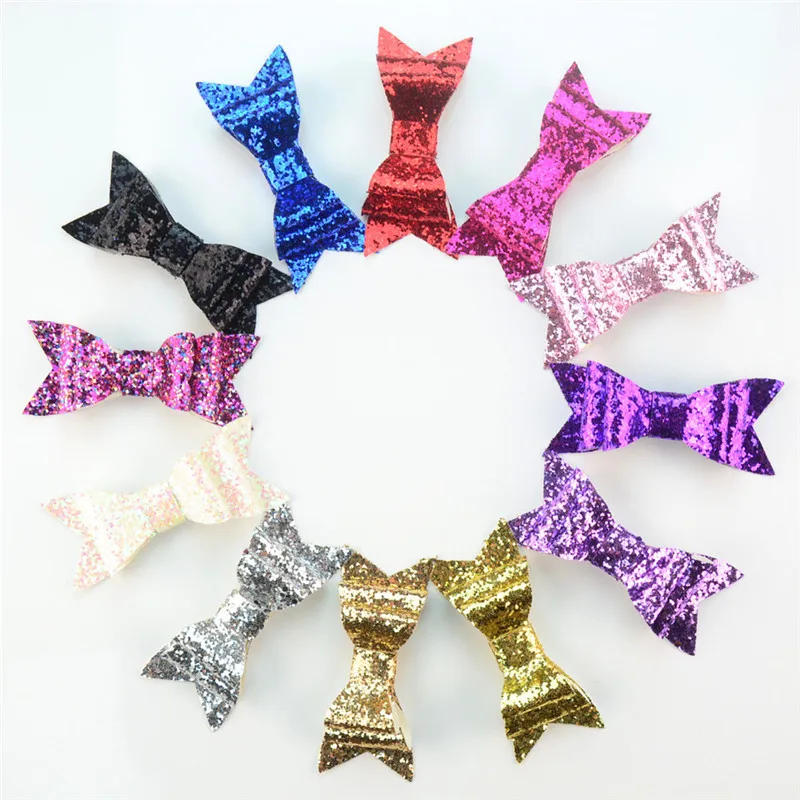 

24pcs/Lot 4'' Double Layer Glitter Sequin Bow Chiristmas Boutique Bowknot For Kids DIY Applique Headbands Hair Accessories