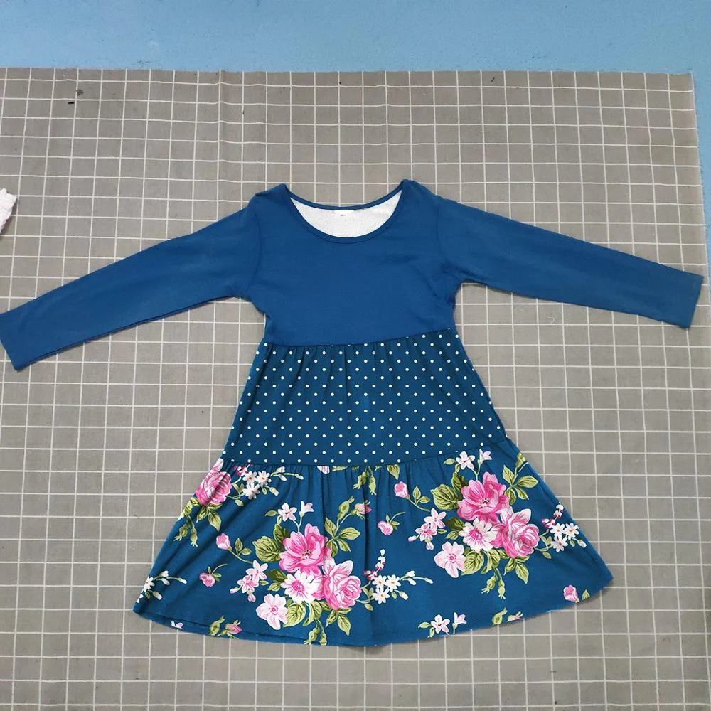 

baby girls children clothes milk silk cotton spring navy polka dot floral long sleeve twirl splice dress boutique knee length