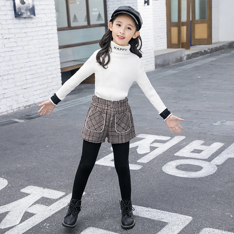 

New Girls Plaid Fake Two Pieces Trousers 3-13 Years Old Children's Clothing Elastic Waist Skinny Spring and Autumn Girls Pants