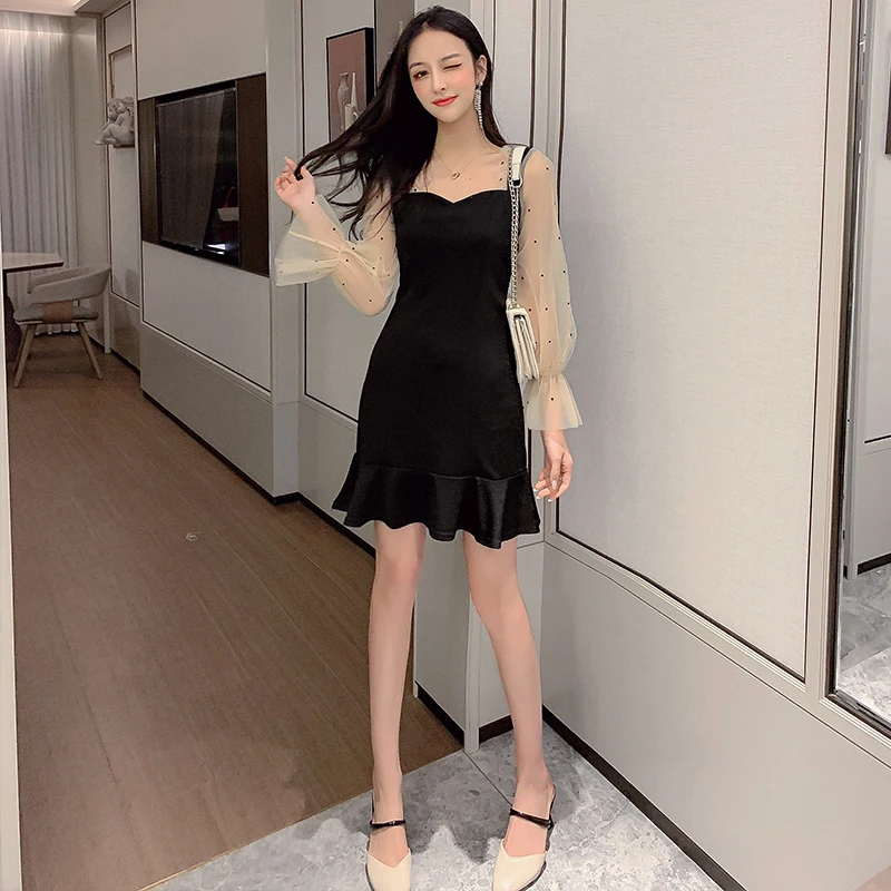 S-XL корейское платье с длинным рукавом для женщин осень/зима новое повседневное