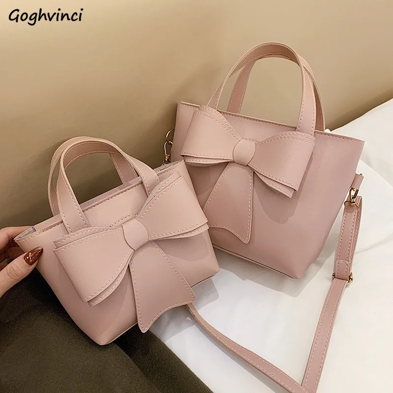 

Big Bow PU Leather Shoulder Bags Women Solid Korean Style Girl Sweet Handle Cross Body Design Flap Handbags Texture Temper Chic