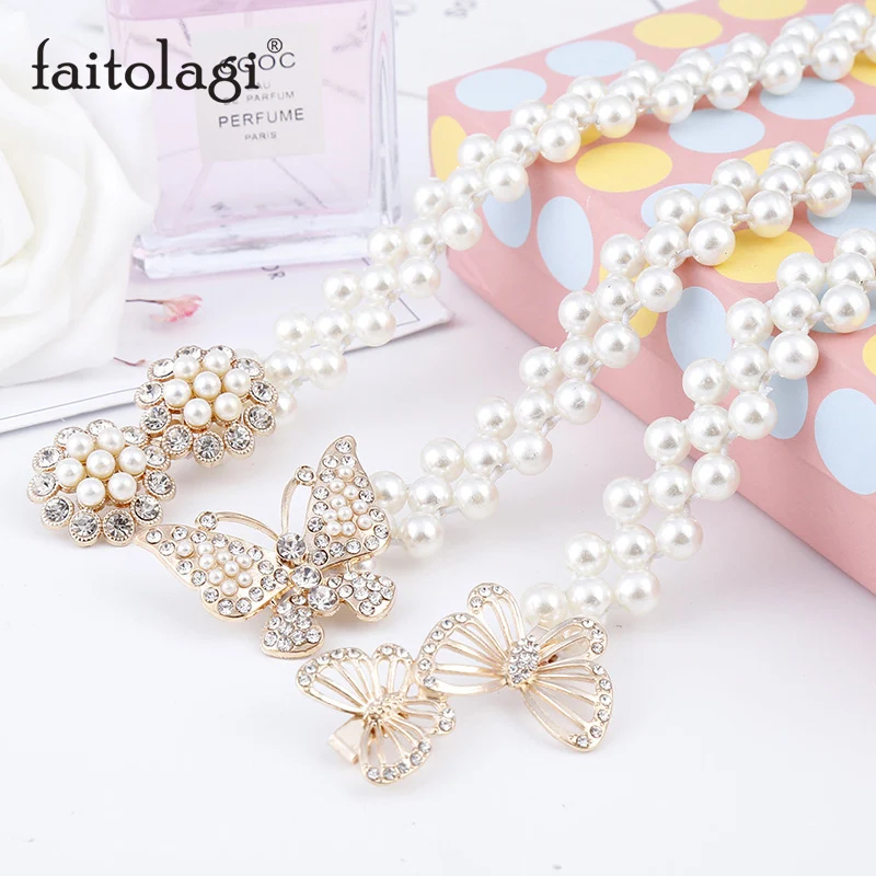 Пояс с жемчужным бантом Женский элегантный пояс бабочка для платьев эластичная