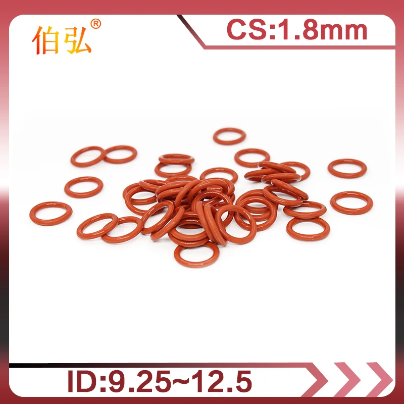 

10PCS/lot Red Silicon O-Ring Silicone/VMQ 1.8mm Thickness ID9.25/9.5/10/10.6/11.2/11.8/12.5mm Seal Rubber Gasket Ring Washer