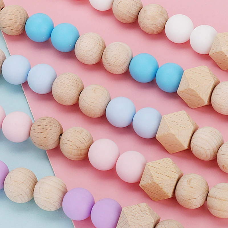 

Baby Silicone Beads Wooden Ring Pacifier Chain Infant Appease Soother Chain Clips Dummy Holder Nipple Clip kinds teeth care