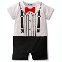 hot sale new infant baby boy clothes printed short sleeve cotton rompers 2017 summer bowtie gentleman kids jumpsuit overalls