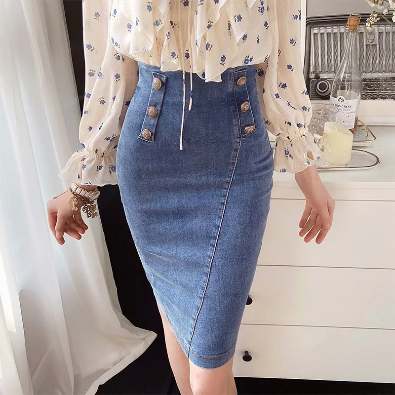 

Dabuwawa Elegant Solid Double Breasted Slim Women Pencil Skirt High Waist Bodycon Skirt Office Spring Skirt Ladies DT1DSK009