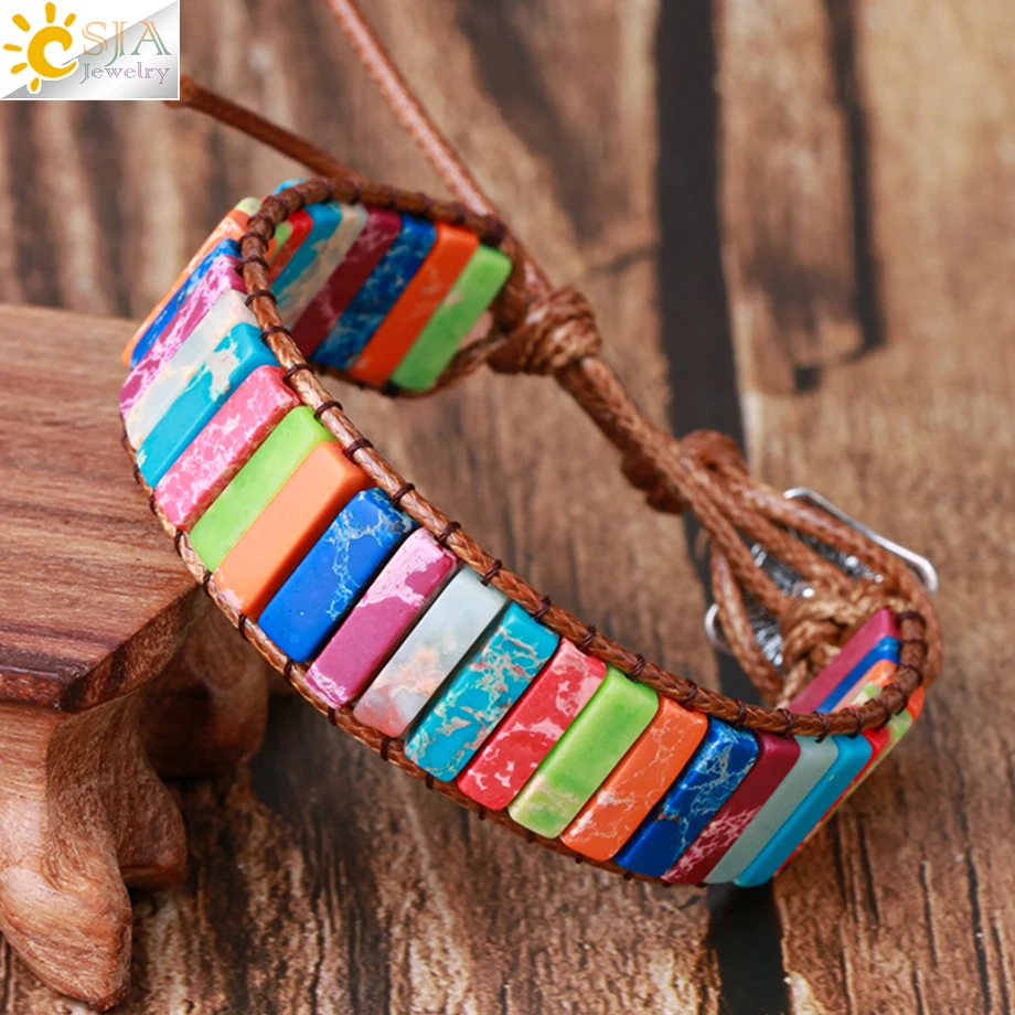 CSJA 7 Чакра браслет натуральный камень красочные браслеты из яшмы Кожа
