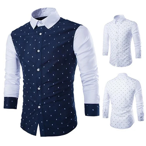 

Men's Fashion Casual Skull Print Long Sleeves Slim Fit Button Dress Shirt Top mens shirts