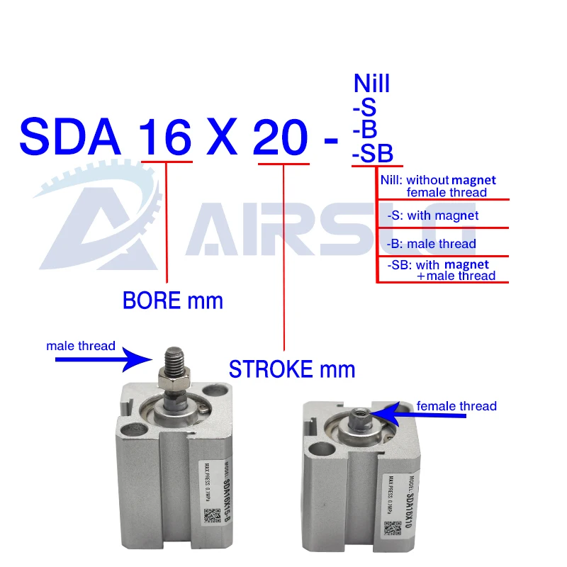 SDA 25mm pneumatic double acting piston cylinder compact stroke 5-100mm SDA25 SDA25-25 air | Обустройство дома