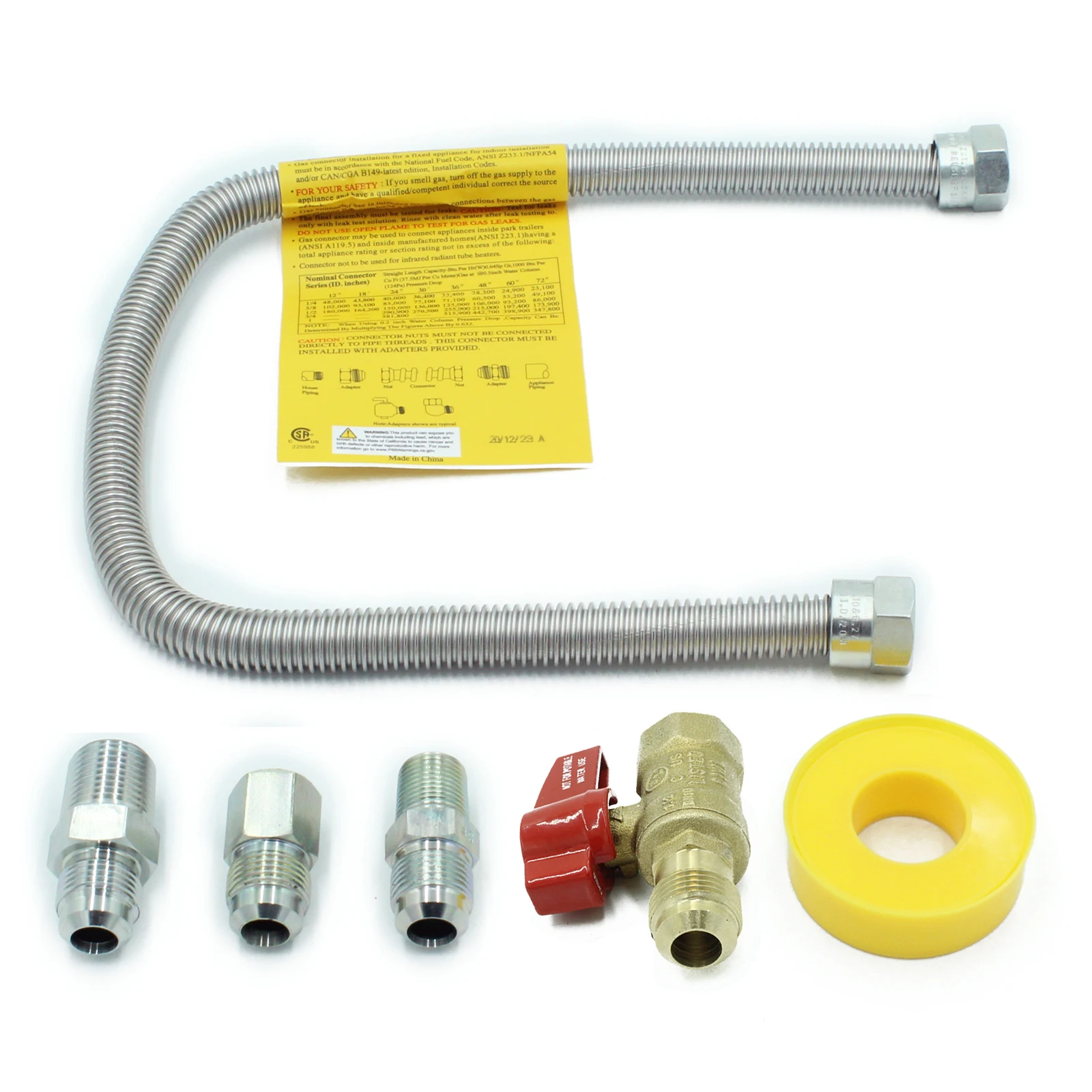 

Earth Star 22" Stainless Steel Flexible Natural and Propane Gas Line 1/2" Brass Ball Control Valve with Coupling Fitting Ass Kit