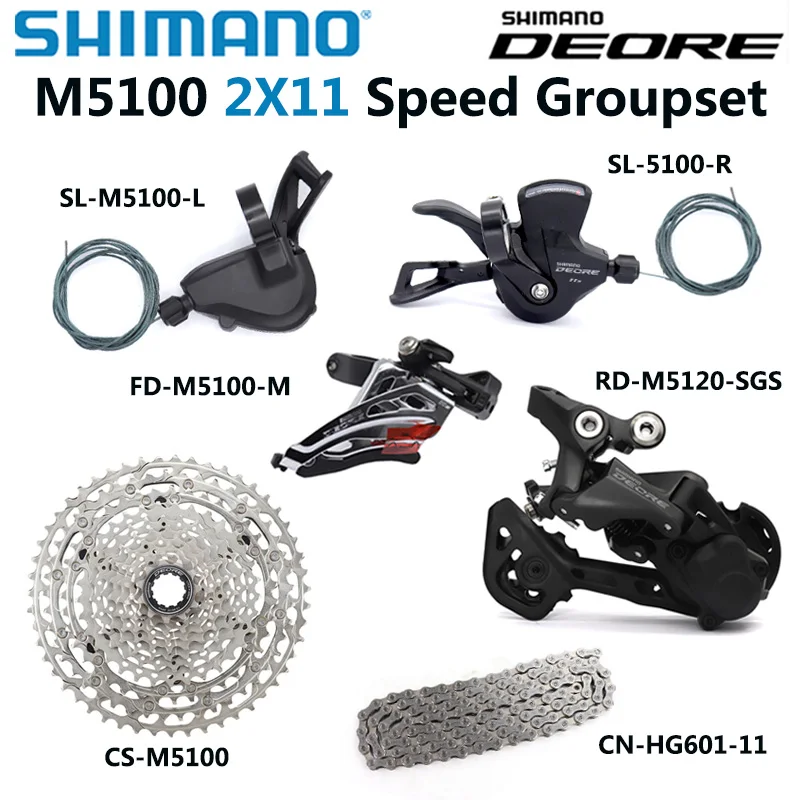 SHIMANO DEORE M5100 2x11s Groupset Shifters Front Derailleur Cassette Chain M5120 SGS Rear Derailleur Original MTB Bike Set