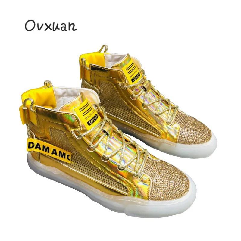 

OVXUAN Men Luxury Casual Ankle Boots for Men 2020 Spring Summer British Style Diamond Trend Shoes High Top Mens Hip Hop Sneakers