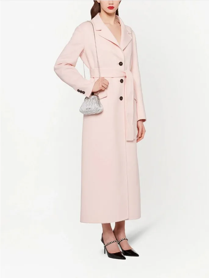 

2021 New Women Autumn Winter New Style Simple Single-breasted Suit Collar Long Solid Color Lace-up Slim Ladies Coat Jacket