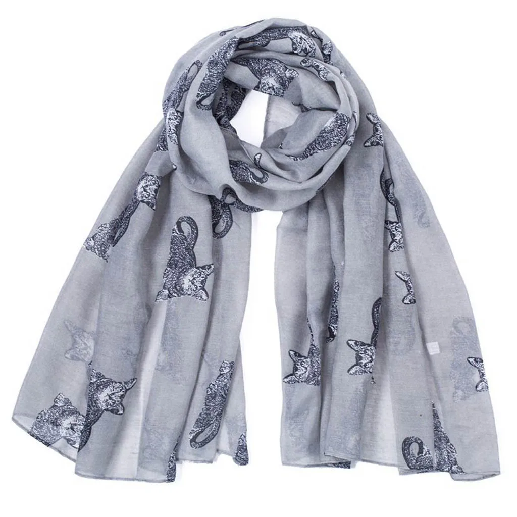 Зимний женский шарф теплый модный с рисунком кота милый шаль 2019 весна осень новый