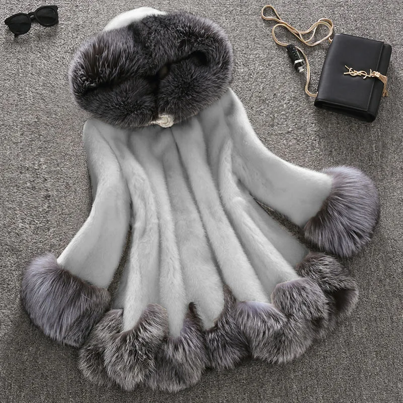 Fluffy Faux Mink Fur Top Fashion Elegant Thick Warm Outerwear Fake Fur Woman Hooded Jacket Casual Soft Female Large Size 3xl 4xl