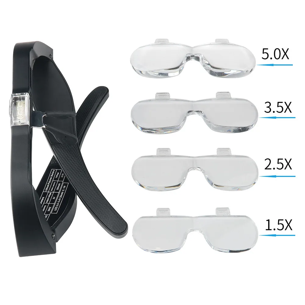 

Magnifying Glasses Magnifier1.5X 2.5X 3.5X 5.0X USB Rechargeable With LED Light For Reading Jewelers Watchmaker Repair Wearing